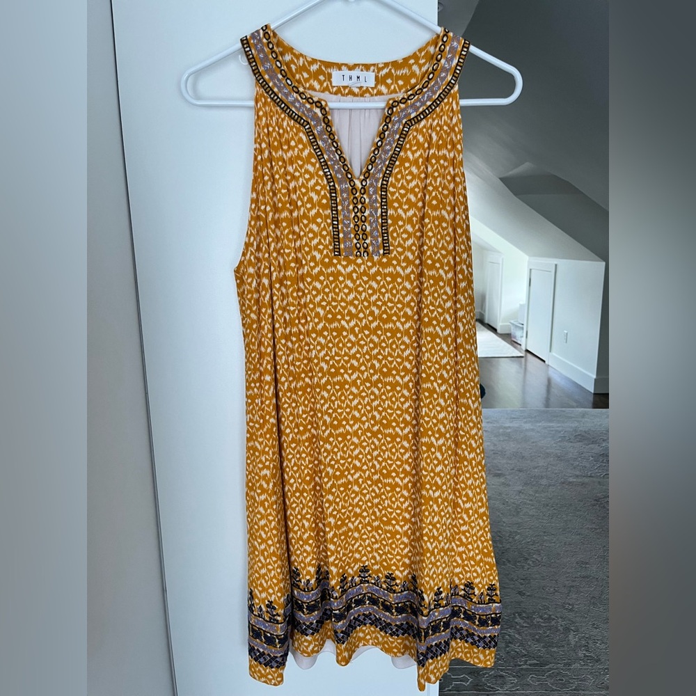 EUC THML Anthropologie Embroidered Faye ikat dress XL